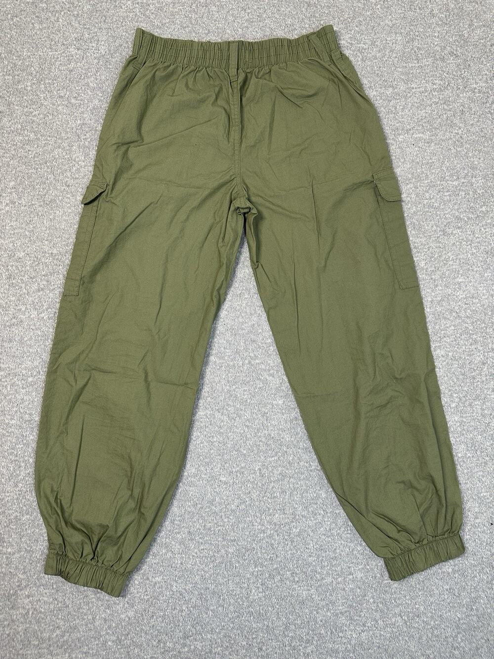 Young Color Olive Green Pants Girl Size 10 Casual Cotton Elastic Waist Slacks